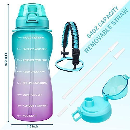Half Gallon 68 OZ Motivational Water Bottle with Straw Time Marker BPA Free