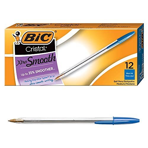 Bic Cristal Grip Ball Pen Clear Barrel 1.0mm Tip 0.4mm Line Blue