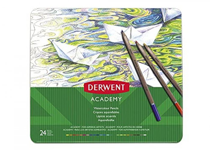 Derwent Academy Watercolor Pencils, 3.3mm Core, Metal Tin, 24