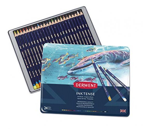 Derwent Inktense Pencils Tin, Set of 24, Great for Holiday Gifts, 4mm Round  Core, Firm Texture, Watersoluble, Ideal for Watercolor, Drawing, Coloring