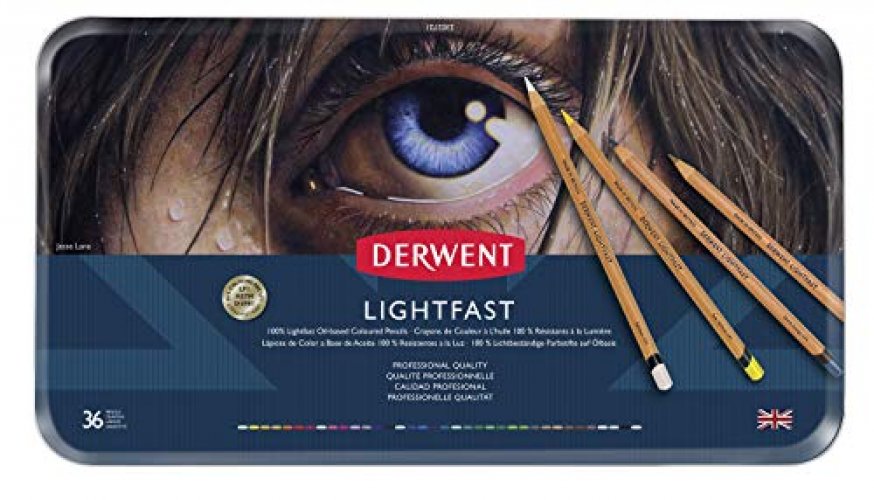  Derwent Lightfast Colored Pencils 36 Tin, Set of 36, 4mm Wide  Core, 100% Lightfast, Oil-based, Premium Core, Creamy, Ideal for Drawing,  Coloring, Professional Quality (2302721) : Arts, Crafts & Sewing