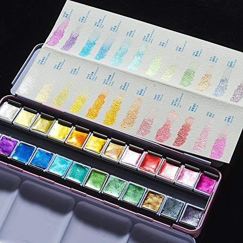 Paul Rubens Artist Watercolor Paints-Metallic Glitter Solid Colors-Pink  Portable Metal Case with Palette-24 Color Set Sparkle Watercolor - Imported  Products from USA - iBhejo