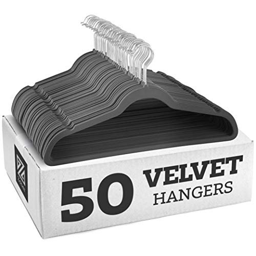 Plastic Hangers, 50 Pack, with Non Slip Coating at Shoulders and Bar, Gray