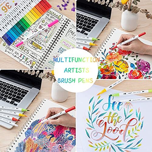 Dual Tip Art Brush Marker Pens for Adult Coloring Book, 36 Colors Journal  Planner Drawing Pens with Fine Point & Brush Tip for School Office  Calligraphy Note Taking Arts and Crafts Supplies