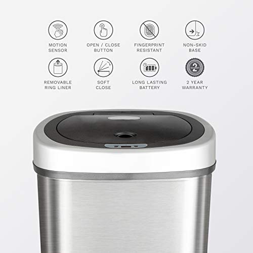 13 Gal. Oval Stainless Steel Automatic Sensor Kitchen Trash Can with Power  Adapter