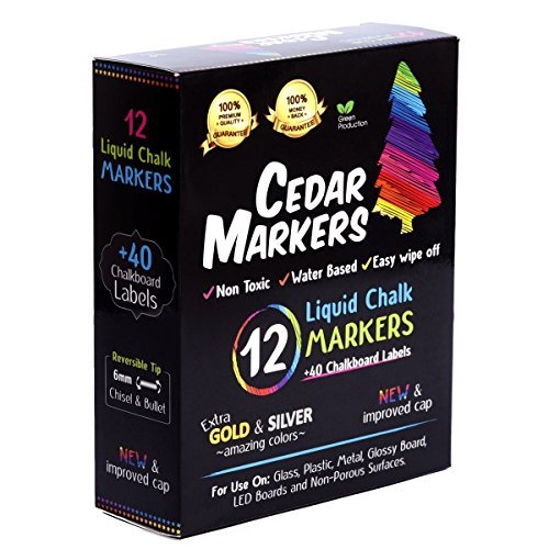 Cedar Markers Liquid Chalk Markers - 12 Pack With 40 Chalkboard Labels -  Bold Neon Color Pens Including Gold And Silver Paint. Dry Erase Markers For  - Imported Products from USA - iBhejo
