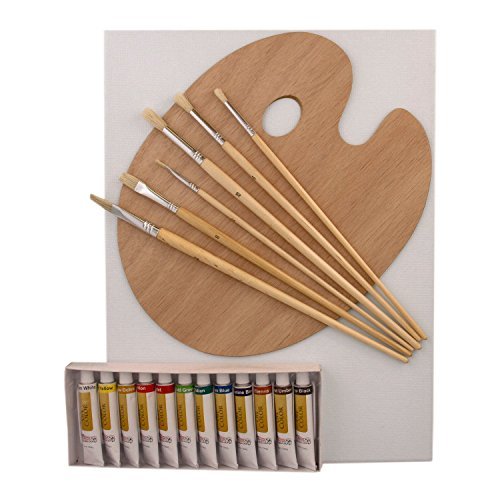 21-piece Artist Oil Painting Set With Wooden H-frame Studio Easel, 12 Vivid  Oil Paint Colors, Stretched Canvas, 6 Brushes 
