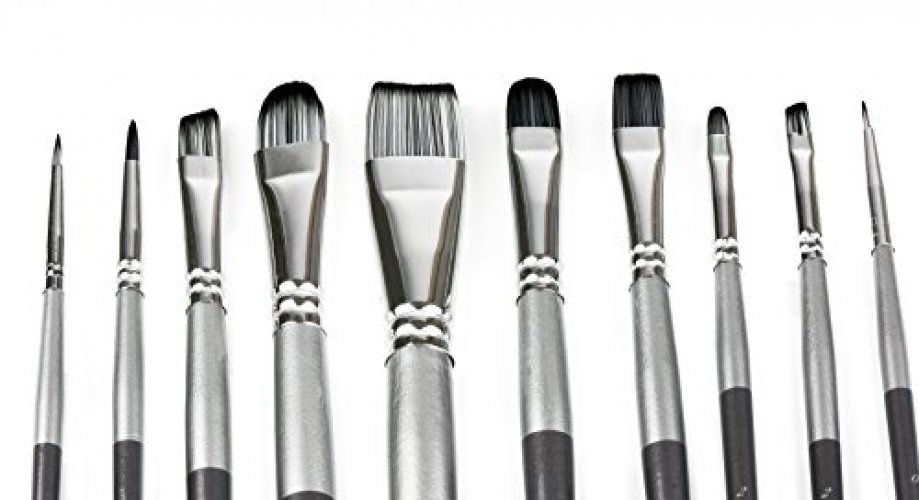 Adis Art Pro Paint Brushes Set for Acrylic Oil Watercolor, Artist Face and Body Professional Painting Kits with Synthetic Nylon Tips (Grey, 10)