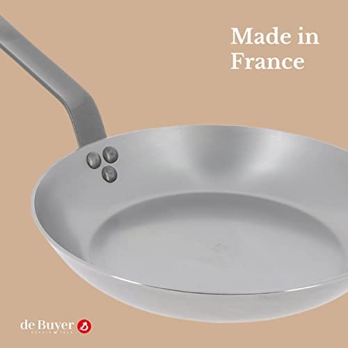 de Buyer MINERAL B Carbon Steel Fry Pan - 8” - Ideal for Searing, Sauteing  & Reheating - Naturally Nonstick - Made in France
