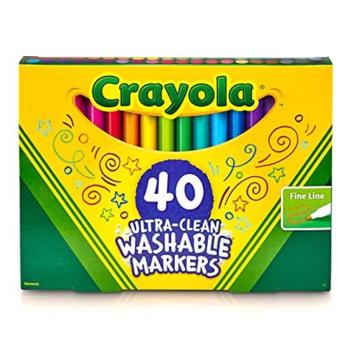 Crayola Ultra Clean Fine Line Washable Markers (40 Count), Colored Markers  for Kids, Markers For School, Back to School Supplies for Kids, 3+