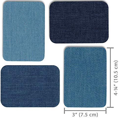 ZEFFFKA Premium Quality Denim Iron-on Jean Patches Inside & Outside  Strongest Glue 100% Cotton Assorted Shades of Blue Repair Decorating Kit 12  Pieces Size 3 by 4-1/4 (7.5 cm x 10.5 cm) 