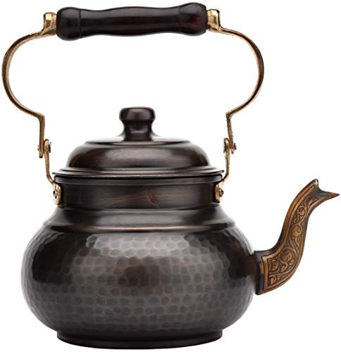 DEMMEX Heavy Gauge 1mm Thick Hammered Copper Tea Pot Kettle Stovetop Teapot  (Antiqued Copper)