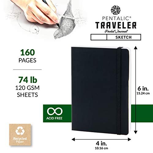 Pentalic 4 x 6 Pocket Sketchbook Traveler Journal, 160 Pages, Black -  Imported Products from USA - iBhejo