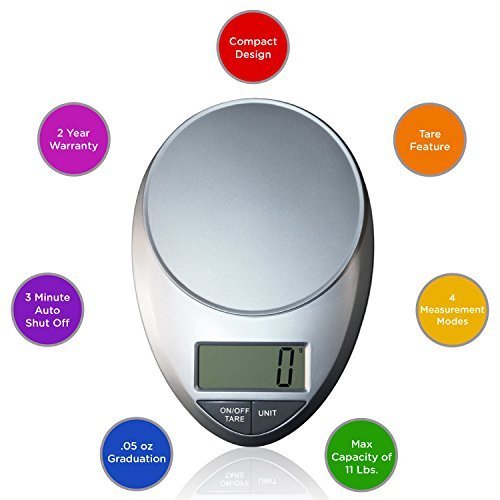 EatSmart ESKS-01 Precision Pro Digital Kitchen Scale, Silver 