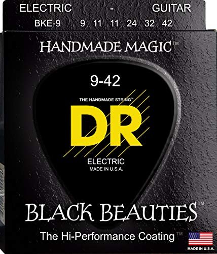 DR Strings Electric Guitar Strings, Black Beauties-Black Coated, 9-42  (BKE-9)
