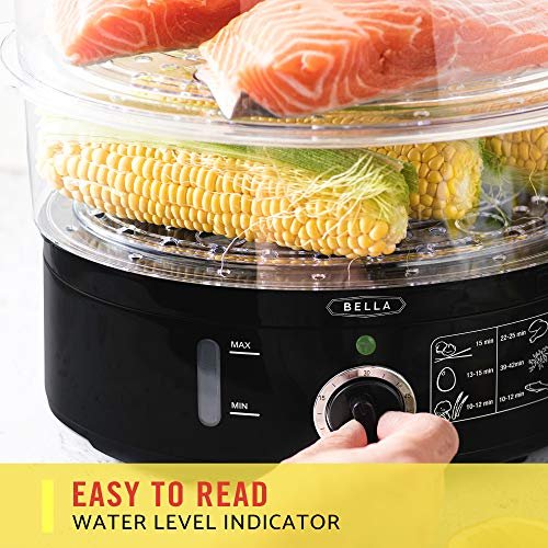 BELLA Two Tier Food Steamer with Stackable Baskets & Removable Base for  Fast Simultaneous Cooking - Auto Shutoff & Boil Dry Protection, 7.4 QT,  Black