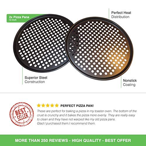 Maxi Small Pizza Pan w/ Holes Non-Stick Scratch Resistant Pizza Pan Set of 2 Made with Steel & Aluminum for Crispy Crust Round Pizza Pan for