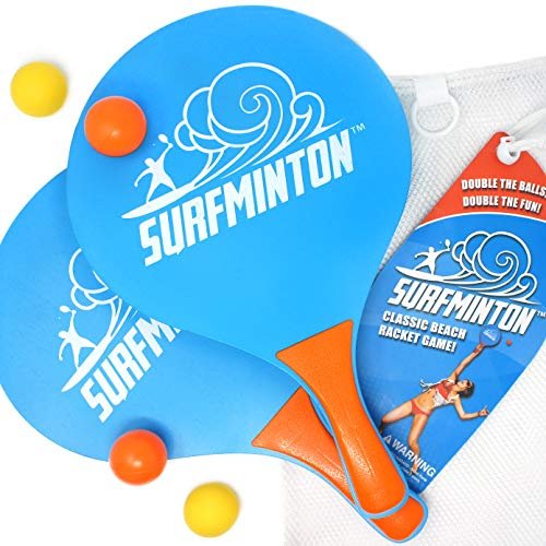 VIAHART Surfminton Classic Blue and Orange Beach Tennis Wooden