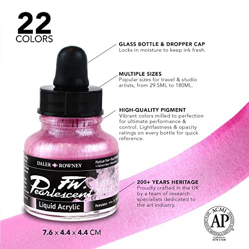 Daler-Rowney FW Pearlescent Acrylic Ink Bottle Black - Acrylic Drawing Ink  for Artists and Students - Permanent Calligraphy Ink - Archival Ink for