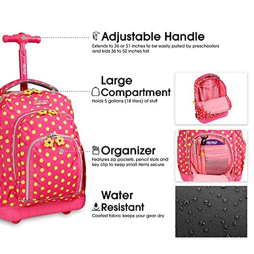 JWorld Lollipop 16 Rolling Backpack with Lunch Kit - Pink/Blue