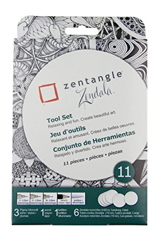 Sakura Round White Tiles - Zentangle Zendala Tool Set 11pc