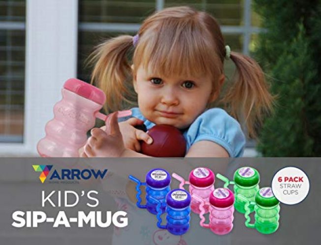  Arrow Home Products Sip A Mug, 14oz, 6pk - Easy to Grip Plastic Kid's  Cup Where the Handle is the Straw - BPA-free with Screw-On Caps Great for  Everyday Use, Made