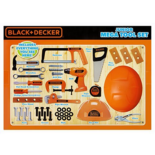 Junior Training Tool Set Black + Decker 15 Tools & Accessories Wood Saw Kids  3+