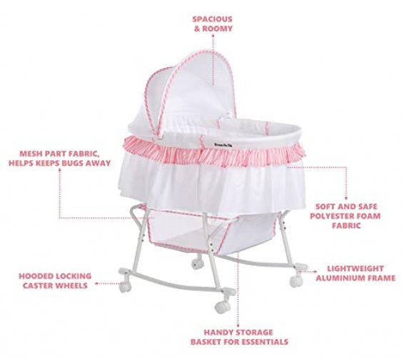 Pink baby bassinet 2024 with canopy & wheels