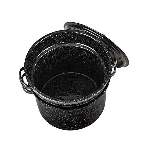 Granite Ware 7.5 Qt 3 Piece Multiuse Pasta Pot Set, Strainer Pot with lid.  (Speckled Black) Seafood, Soups, Sauce, Large Capacity. Easy to Clean.