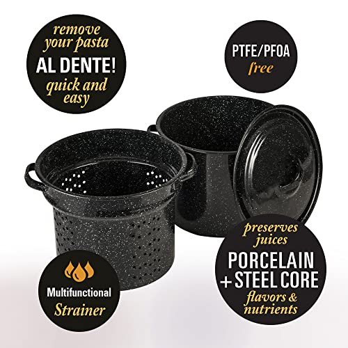  Granite Ware 7.5 Qt 3 Piece Multiuse Pasta Pot Set, Strainer  Pot with lid. (Speckled Black) Seafood, Soups, Sauce, Large Capacity. Easy  to Clean. Dishwasher Safe.: Faucet Parts And Attachments: Home