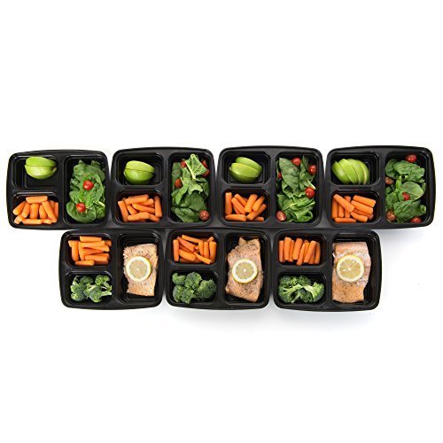  Meal Prep Haven Stackable Reusable 3 Compartment Food Containers  with Lids, Set of 7 : Everything Else