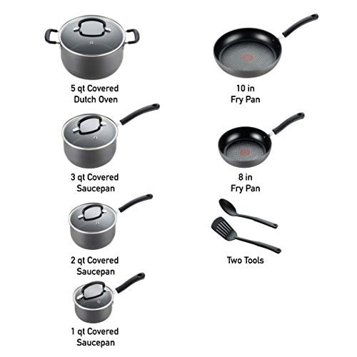 T-fal Ultimate Hard Anodized Nonstick Cookware Set 17 Piece Pots and Pans,  Dishwasher Safe Black