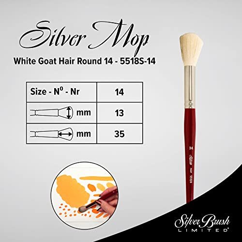 Silver Brush Limited 5518S Silver Mop White Round Paintbrush, Oil, Acrylic,  and Watercolor Brush, Short Handle, Size 20 Size - 20 White Round