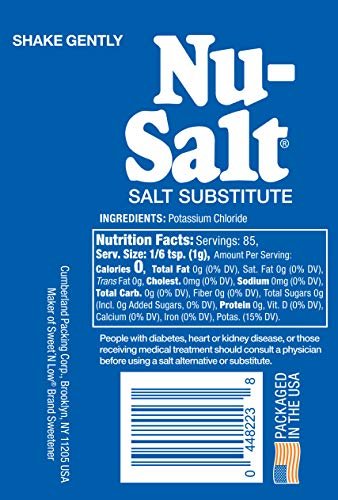 Nu-Salt Sodium-Free Salt Substitute, Contains Potassium Chloride, Table  Salt Alternative, Vegan, Good for Chips, Pretzels, French Fries, Popcorn