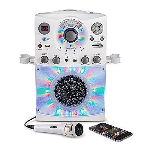The Singing Machine SML385BTW Bluetooth Karaoke System with LED Disco  Lights & Microphone (White)