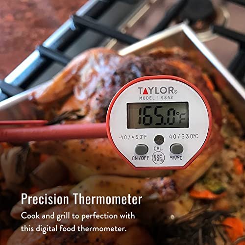  Taylor Waterproof Digital Instant Read Thermometer For Cooking,  BBQ, Grilling, Baking, And Meat, Comes With Pocket Sleeve Clip, Red : Home  & Kitchen