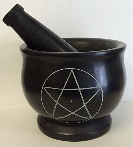 Stone Mortar and Pestle Black Pentagram. - Imported Products from USA -  iBhejo