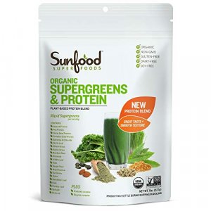 Sunfood Organic Supergreens & Protein. New Plant-Based, Grain Free Protein Blend + 19 Green Superfoods + Probiotics + Enzymes. Ultra-Clean: No Filler