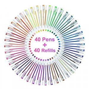 Shuttle Art 80 Pack Glitter Gel Pens, 40 Colors Glitter Gel Pen Set with 40 Refills for Adult Coloring Books Craft Doodling