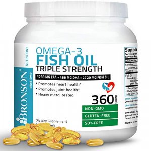 Bronson Omega 3 Fish Oil Triple Strength 2720 mg, High EPA 1250 mg DHA 488 mg, Non-GMO Heavy Metal Tested, 360 Softgels