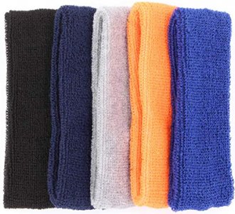 Sweat Headbands For Men 5PK Sweatbands Cotton Headwrap For Basketball Running Sports Workout Exercise, Mens Sweatband Stretchy Terry Cloth Athlet