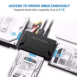 USB 3.0 to IDE/SATA Hard Drive Adapter, External Converter for 2.5 3.5 IDE SATA HDD SSD DVD Optical Drive, Universal Hard Drive Reader with 12V 2A