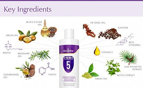 Lipogaine Big 5 Hair Stimulating Shampoo for Hair Thinning & Breakage, for All Hair Types, Men and Women, Infused With Biotin, Caffeine, Argan Oil, C