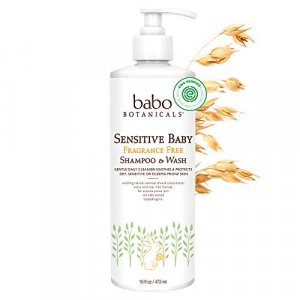 Babo Botanicals Sensitive Baby 2-in-1 Shampoo & Wash - with Organic Calendula, Oatmilk, Shea & Cocoa Butter - Fragrance-Free & EWG Verified - 16 fl.