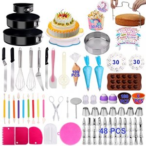 Cake Decorating Supplies Cake Decorating Kits 466 PCS Baking Set with Springform Cake Pans Set,Cake Rotating Turntable,Cake Decorating Tools, Cake Ba