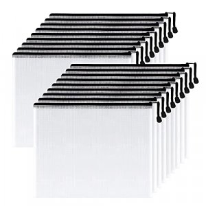 SUNEE Plastic Mesh Zipper Pouch 9x13 in (Black, 18 Packs),Extra Large Water-Resistant Zip Bag for School Office Supplies, Puzzles & Games Organizing