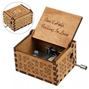 Huntmic Can't Help Falling in Love Wood Music Box, Antique Engraved Musical Boxes Case for Birthday Present Kid Toys Hand-Operated (Wood-A)