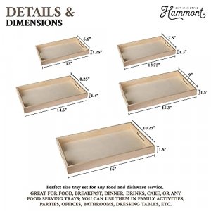 Hammont Wooden Nested Serving Trays - Five Piece Set of Rectangular Shape Wood Trays for Crafts with Cut Out Handles | Kitchen Nesting Trays for Serv