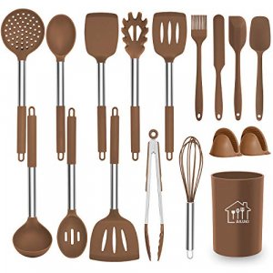 DYD Kitchen Utensils Set Silicone,15 Pcs Kitchen Utensil Premium Quality Cooking Utensil Set,Non-stick Heat Resistant Silicone,Cookware with Stainless Steel Handle,Black 