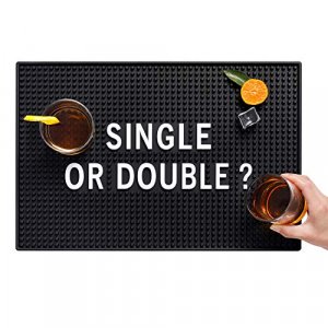 Black Bar Mat for Home Bar Man Cave Decorations - 17.5'' x 11.8'' Heavy Duty Rubber Bar Service Spill Mat, Drip Mat for Countertop - Great Gift for D